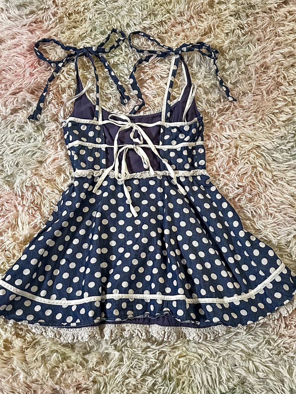 For Love & Lemons Dolly Denim Dot Mini Dres Size Large - Picture 5 of 16